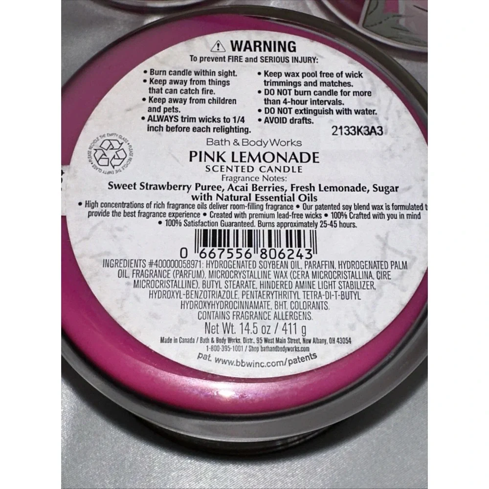 Bath & Body Works Pink Lemonade 3-Wick Scented Candle 14.5oz Essential Oils